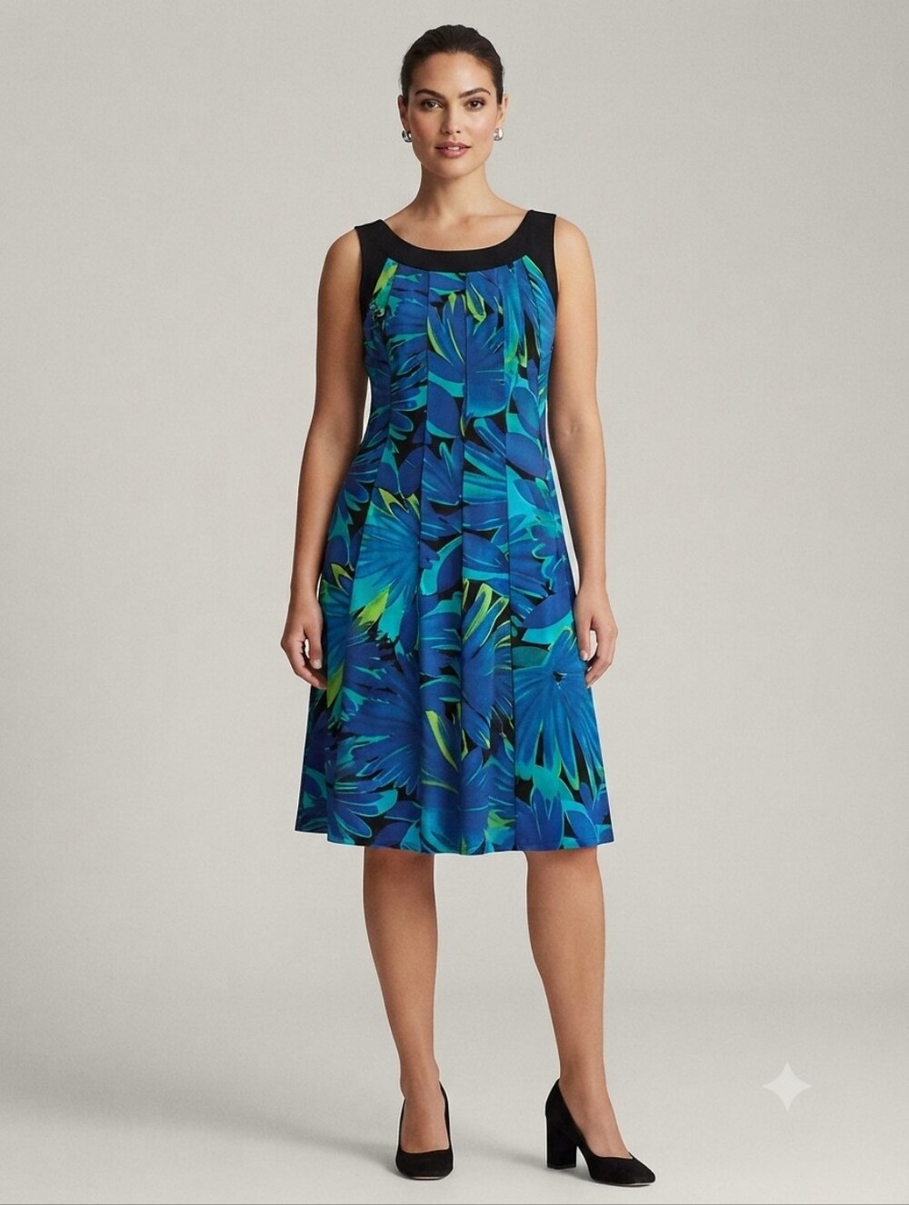 Perceptions New York  Dress Featuring a Tropical Floral Print In Blue